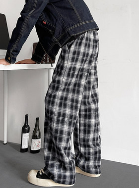 美式复古格子休闲裤男秋冬季重磅潮牌宽松长裤vibe高街百搭直筒裤