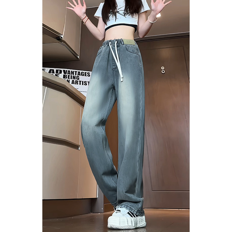 美式复古蓝色水洗阔腿牛仔裤男春秋新款宽松直筒cleanfit休闲长裤