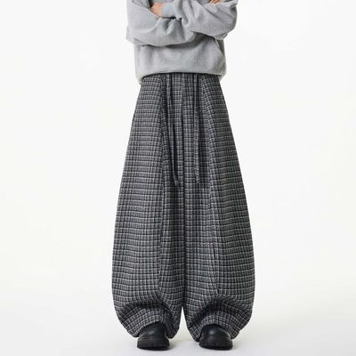 cleanfit美式复古格子垂感休闲裤男款秋冬季高级感宽松阔腿长裤子