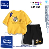 NASA猫和老鼠汤姆杰瑞儿童周边新款 衣服 套装 男童纯棉短袖 t恤短裤