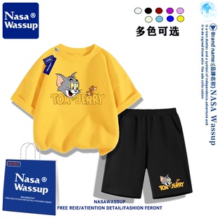 NASA猫和老鼠汤姆杰瑞儿童周边新款男童纯棉短袖t恤短裤套装衣服