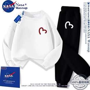 NASA爱心亲子装一家四口卫衣套装秋冬男女童红色卫衣活动班服定制