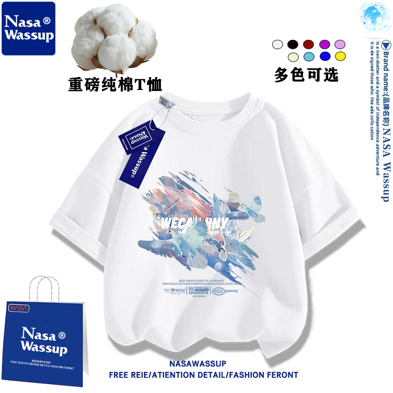 NASA联名涂鸦鸽子潮牌男女款宽松短袖t恤夏季2025新款纯棉情侣装