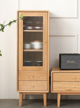 北美国FAS红橡木全实木边柜电视机柜 客厅小户型酒柜角柜北欧风窄