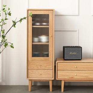 北美国FAS红橡木全实木边柜电视机柜 客厅小户型酒柜角柜北欧风窄