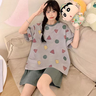 套装 家居服短袖 外穿2025新款 日系可爱卡通蜡笔小新短裤 睡衣女夏季