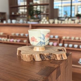 釉下彩手绘开片陶瓷茶杯高档汝窑主人家用单杯功夫品茗茶具杯子