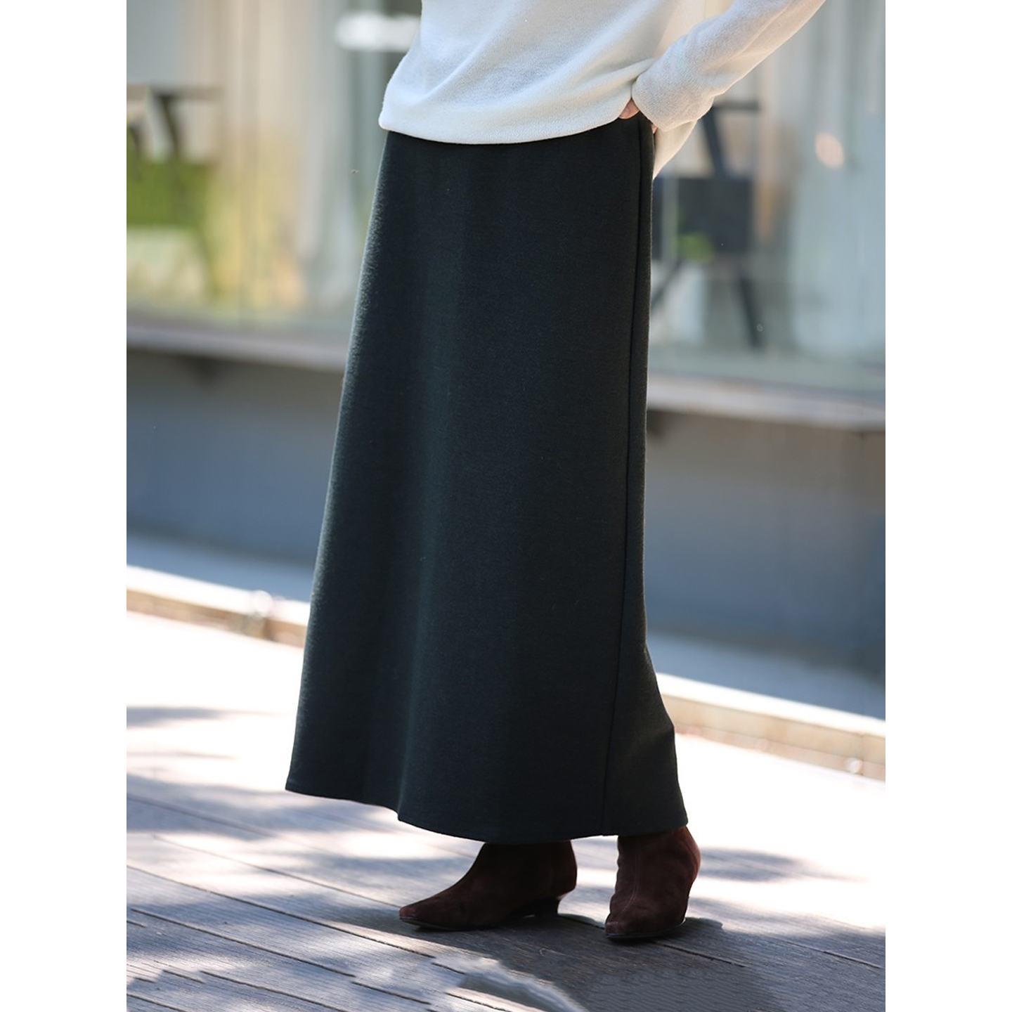 时髦桑蚕丝羊毛直筒毛呢半裙