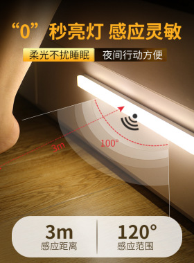 智能人体感应小夜灯免布线家用夜间过道衣柜橱柜LED灯条