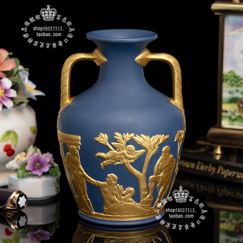 博物馆wedgwood威基伍德 稀有波特兰1972年23k镶金陶瓷手工波特瓶