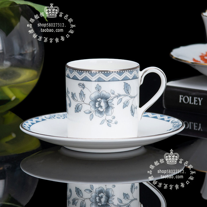 英国产Royal Doulton 优蓝花卉1999年摩卡浓缩骨瓷咖啡杯组