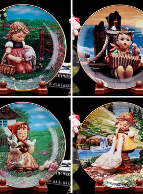 德国M I Hummel喜姆娃娃 我的好朋友1991 1993生日陶瓷盘挂盘座盘