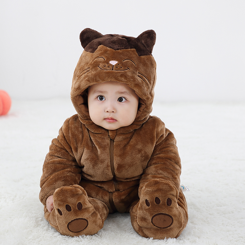 婴儿冬季连体衣加厚可爱外出抱衣