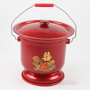 包邮特大号防滑加厚搪瓷高脚痰盂带提手老人痰盂带喜字孕妇坐便器