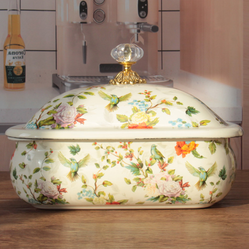 复古花鸟印花椭圆形食物收纳盒带盖大容量厨房储物盒高级感,收纳整理,食物收纳盒,淘宝优惠券,粉丝福利购,淘宝优惠卷
