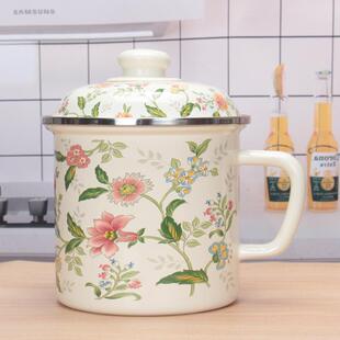 加厚搪瓷盖杯铁把缸子山水芳香1800ML大容量水杯泡茶杯可加热