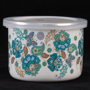 珐琅碗保鲜碗带盖子复古搪瓷碗花卉图案带盖家用餐具高档精美汤碗