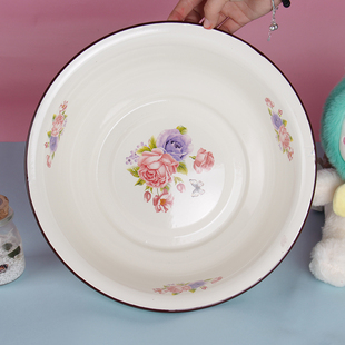 特价传统老式加厚搪瓷玫瑰花铁盆老式菜洗脸和面洗脚小盆24-32cm