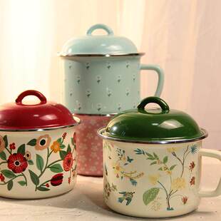 搪瓷猪油罐家用装直接装热油荤油罐带密封盖饭盆搪瓷缸子快餐杯碗