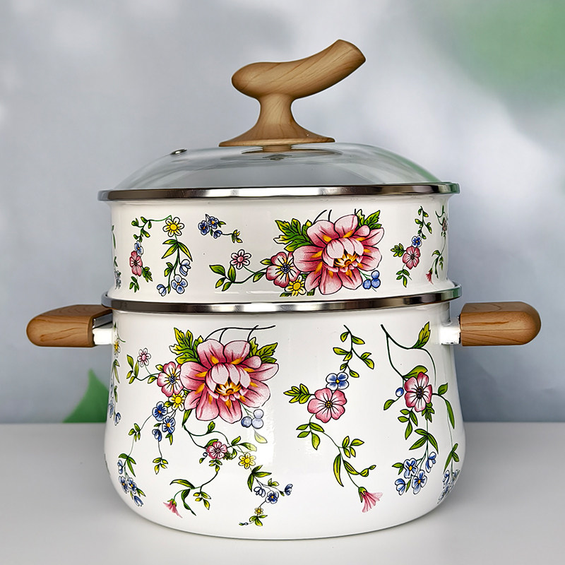 珐琅搪瓷双柄小奶锅宝宝婴儿辅食泡面热牛奶20cm珐琅无涂层芳香