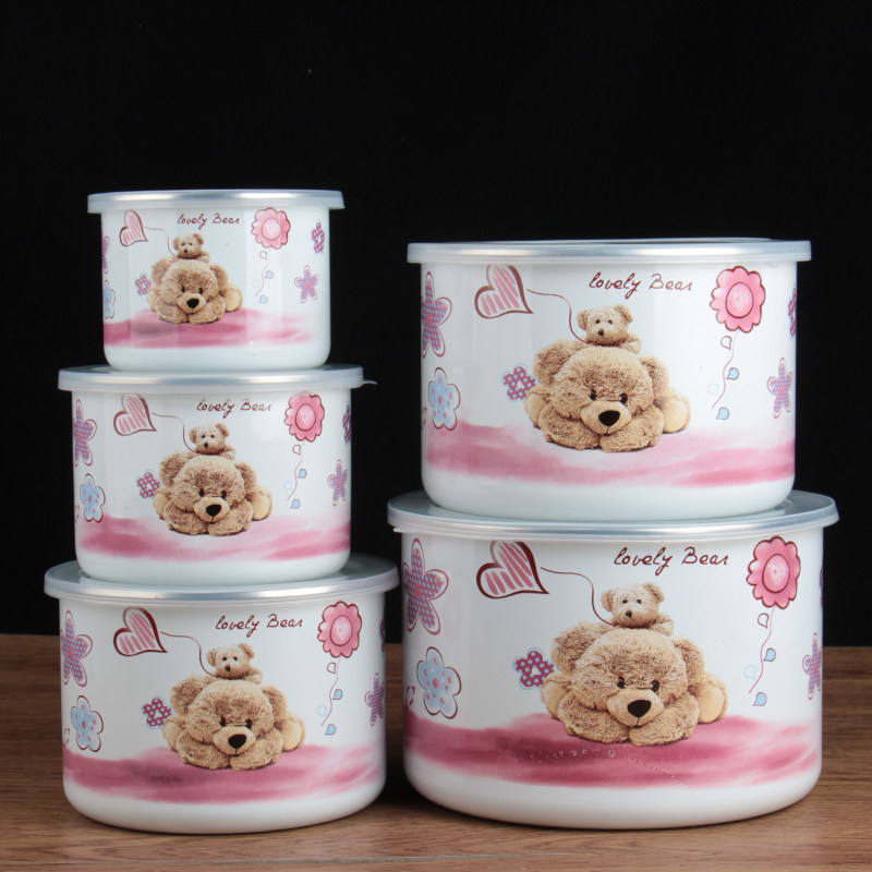 10-18cm套装搪瓷碗卡通带盖盆保鲜碗洗手盆拌馅和面盆保鲜盒冷藏,餐饮具,保鲜盒,淘宝优惠券,粉丝福利购,淘宝优惠卷