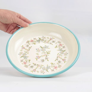 珐琅双料搪瓷盘子特厚搪瓷圆盘菜碟家用菜盘搪瓷深盘餐厅果盘芳香