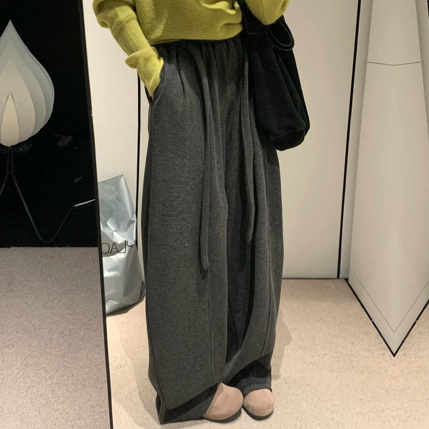 松弛感阔腿加厚加绒休闲裤长裤