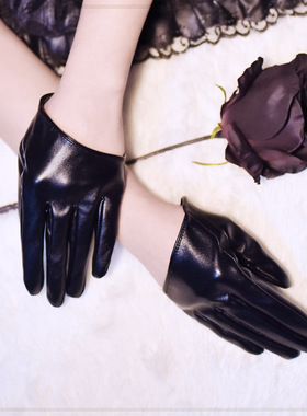 lolita洛丽塔露背半截黑色皮手套短半掌赛博朋克哥特修女cos配饰