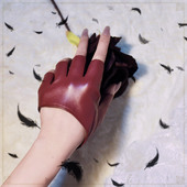 哥特朋克皮质露指手套女圣诞酒红摇滚半掌军lo茶会写真拍照表演酷