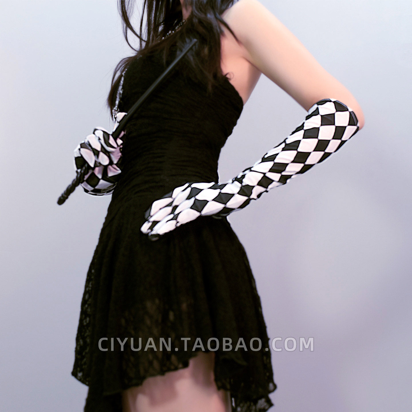 Lolita洛丽塔朋克哥黑白菱格小丑魔术手套亚文化手袖臂袖cos配饰