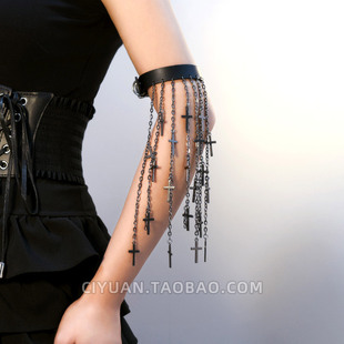 Lolita亚文化赛博朋克哥特十字架流苏链条臂环手臂链亚比配饰y2k