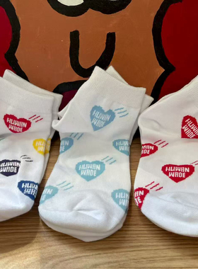 日潮现货HUMAN MADE 21SS新款满印爱心棉质运动休闲短筒袜子