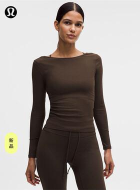 Ribbed 女士瑜伽罗纹背部大U领长袖 T 恤丨lululemon丨LW3JMIS