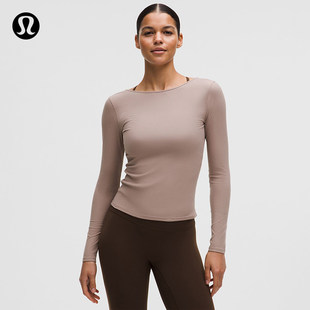 Ribbed 女士瑜伽罗纹背部大U领长袖 T 恤丨lululemon丨LW3JMIS