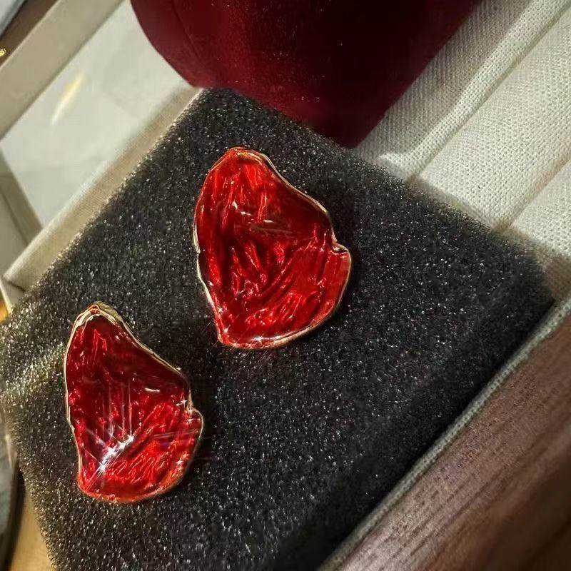 妖娆~红色珐琅滴釉耳钉复古高级大耳钉时髦港风轻奢耳环法式耳饰,饰品/流行首饰/时尚饰品新,耳环,淘宝优惠券,粉丝福利购,淘宝优惠卷