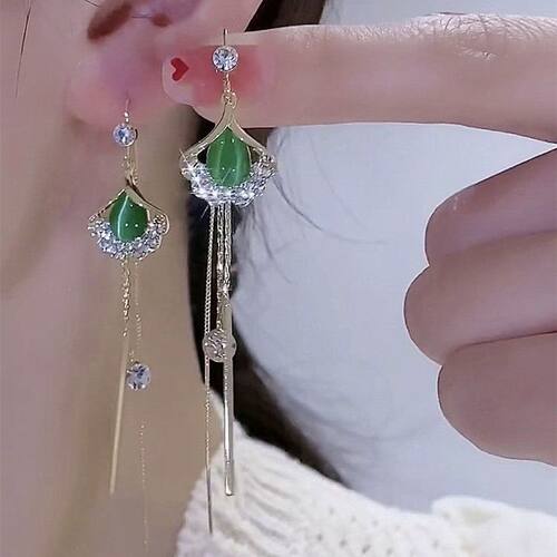 一叶暴富银杏叶女猫眼石耳线
