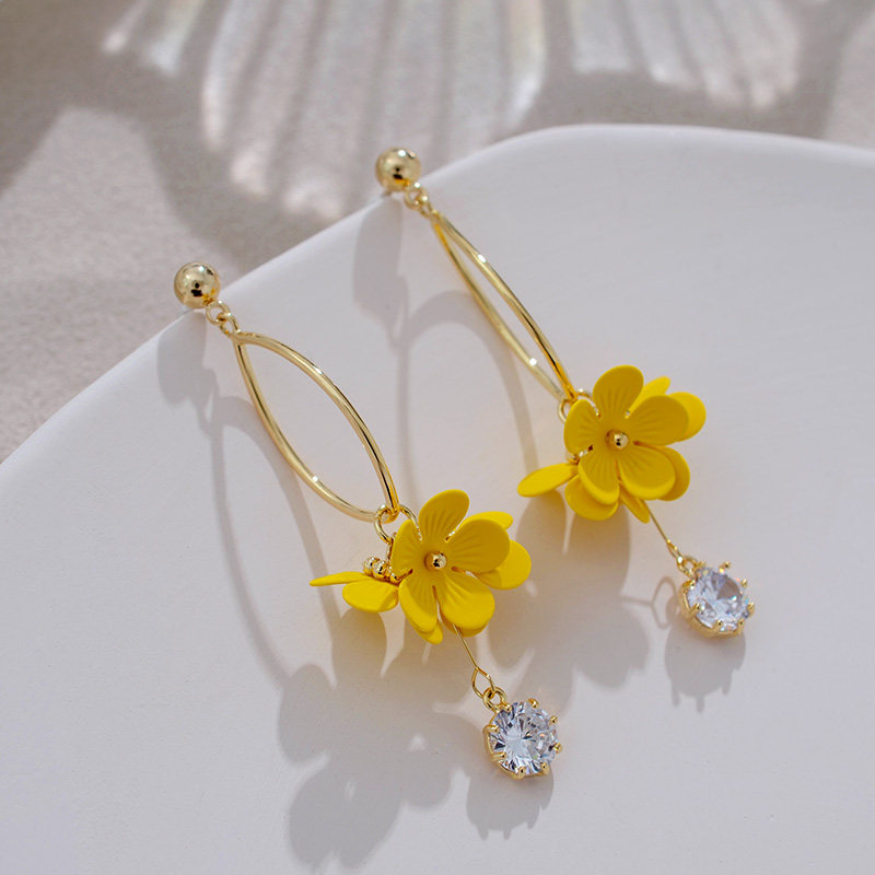 s925银针仙女花朵春款黄色小花