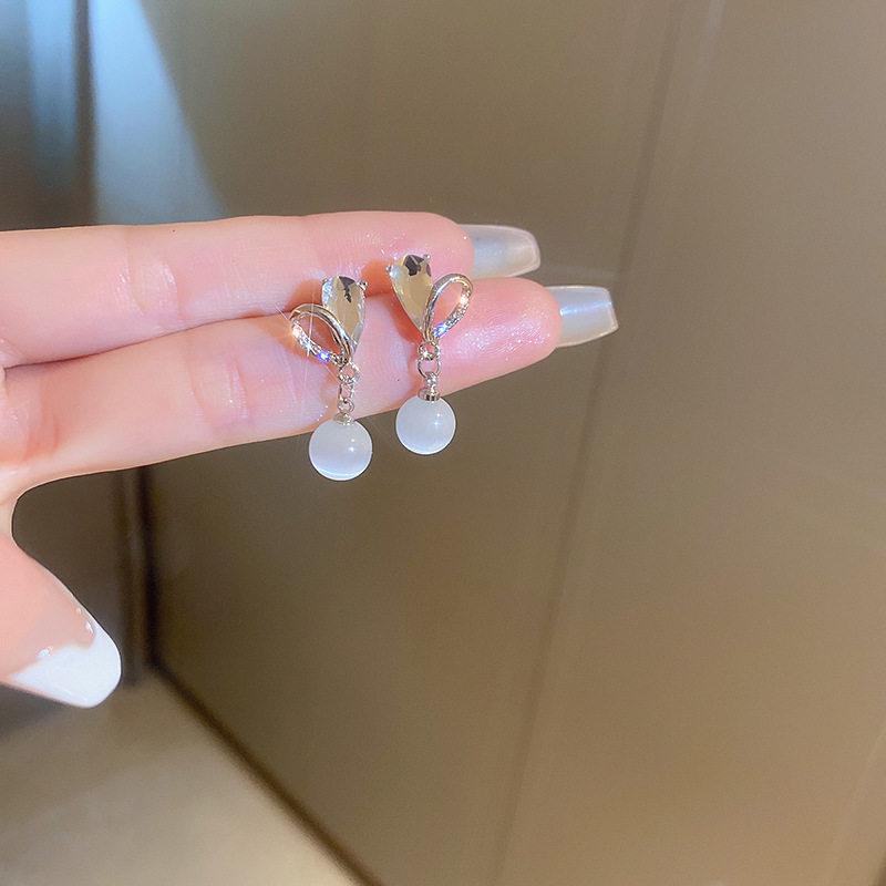 水滴猫眼石耳环小众个性耳饰女