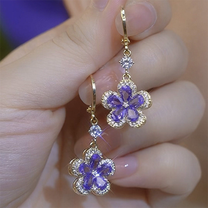 轻奢爆款紫色锆石花朵耳环耳饰品