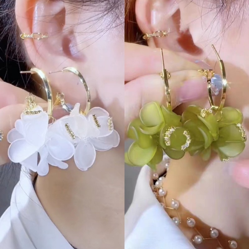 超仙白色花朵耳环耳圈女百搭耳饰