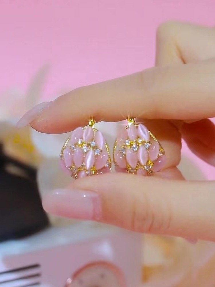 优雅粉色花篮耳环女时尚百搭高档洋气耳钉轻奢小众设计桃色耳扣潮,饰品/流行首饰/时尚饰品新,耳环,淘宝优惠券,粉丝福利购,淘宝优惠卷