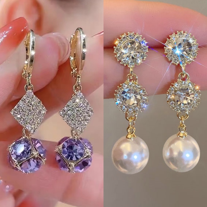 紫色钻球耳环女2024新款爆款耳钉