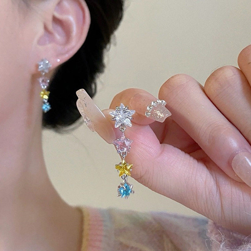 银针彩色星星耳钉女五角星耳饰品