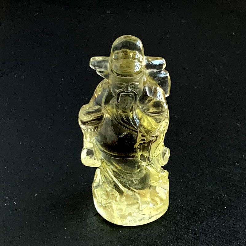 千蕊天然黄水晶财神把玩手工雕刻财神摆件财神爷手把件财运实物