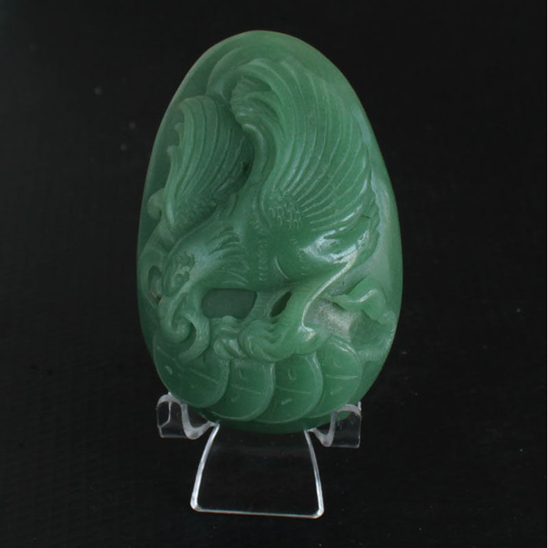 千蕊天然绿东陵玉手工雕刻老鹰铜钱把玩展翅苍鹰手把件 赢钱实物