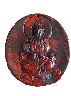 千蕊天然鸡血玉桂林牌子观音吊坠