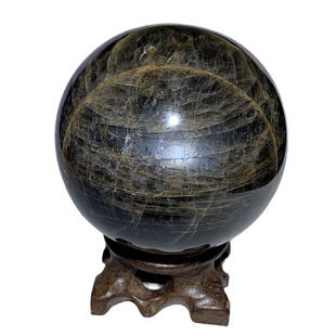 千蕊天然黑太阳石圆球摆件 原石打磨手把件 日光石球把玩