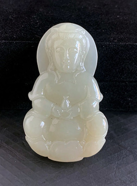 天然和田玉雕刻观音吊坠项坠