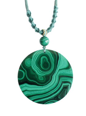 圆牌毛衣链象形项坠孔雀石原石