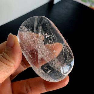 千蕊天然白水晶把玩手把件原石把玩扁片肥皂片小摆件一物一图冰敷